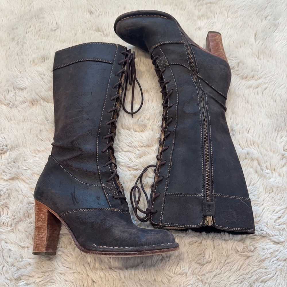 Frye Villager Lace-Up Granny Boots, Size 6